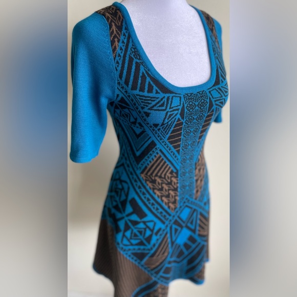 ANTHROPOLOGIE FLYING TOMATO KNIT PULLOVER DRESS, BROWN/TEAL/SZ M - Picture 8 of 10